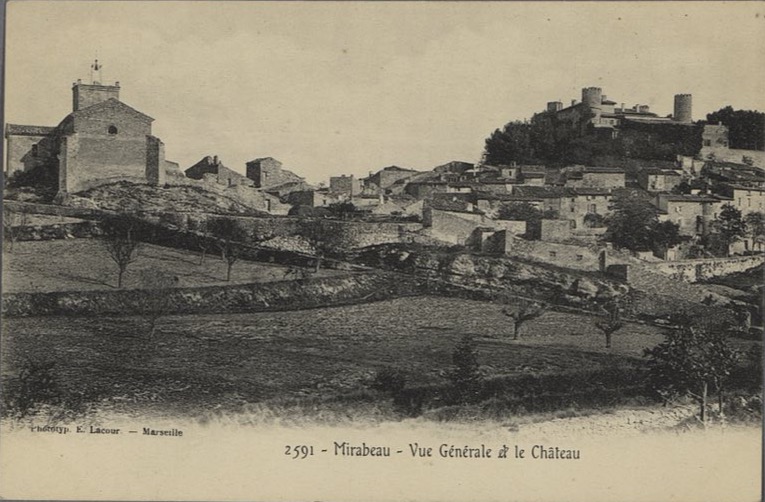 Carte postale ancienne : vue générale de Mirabeau et du château